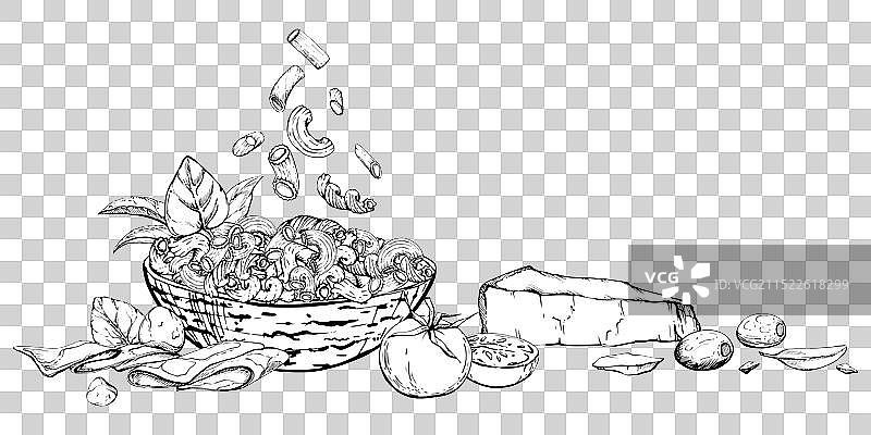 手绘水墨意大利面美食图片素材