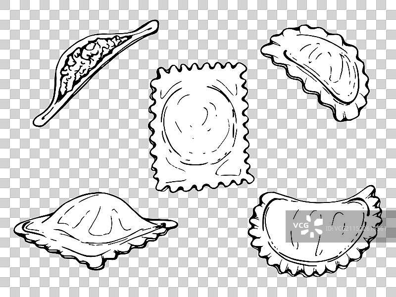 手绘墨水意大利饺子图片素材