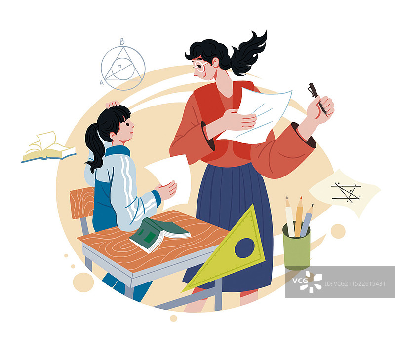 彩色 插图插画 老师 学生 校园 上课 课堂 情谊 师生情 教育 知识 指导 写作文 技巧 教导 青图片素材