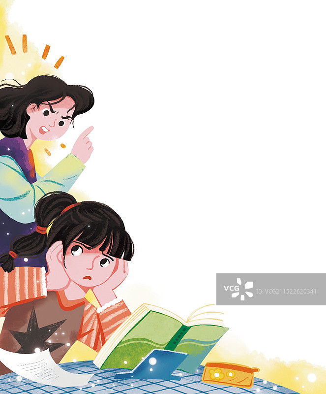 彩色 插图插画 母女爸爸妈妈亲子关系 爱心 关爱 呵护  亲子阅读 教育 家庭 知识 青少年 心理图片素材