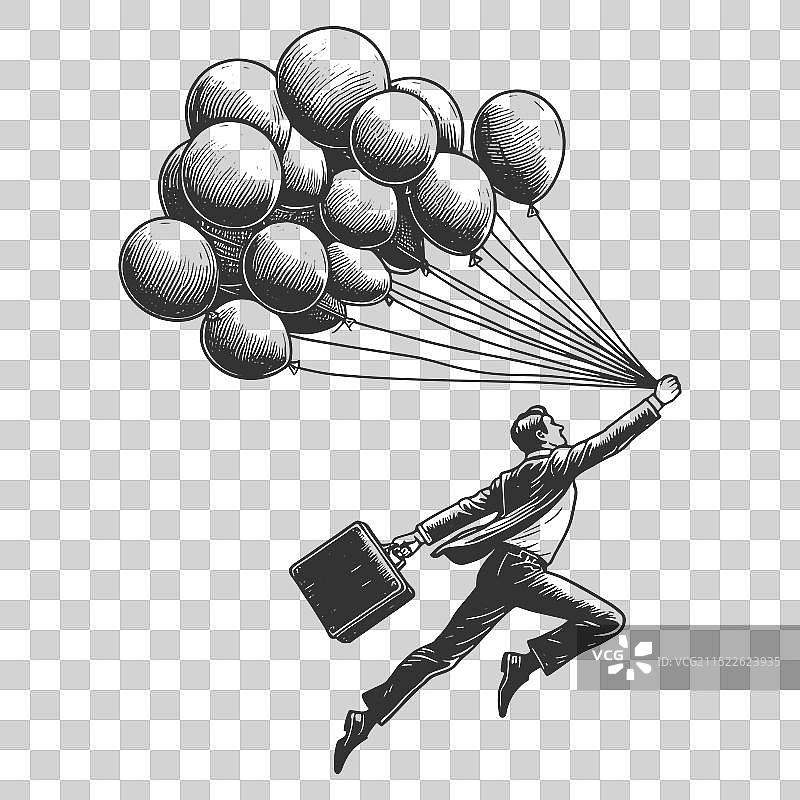 商人乘坐气球飞行图片素材