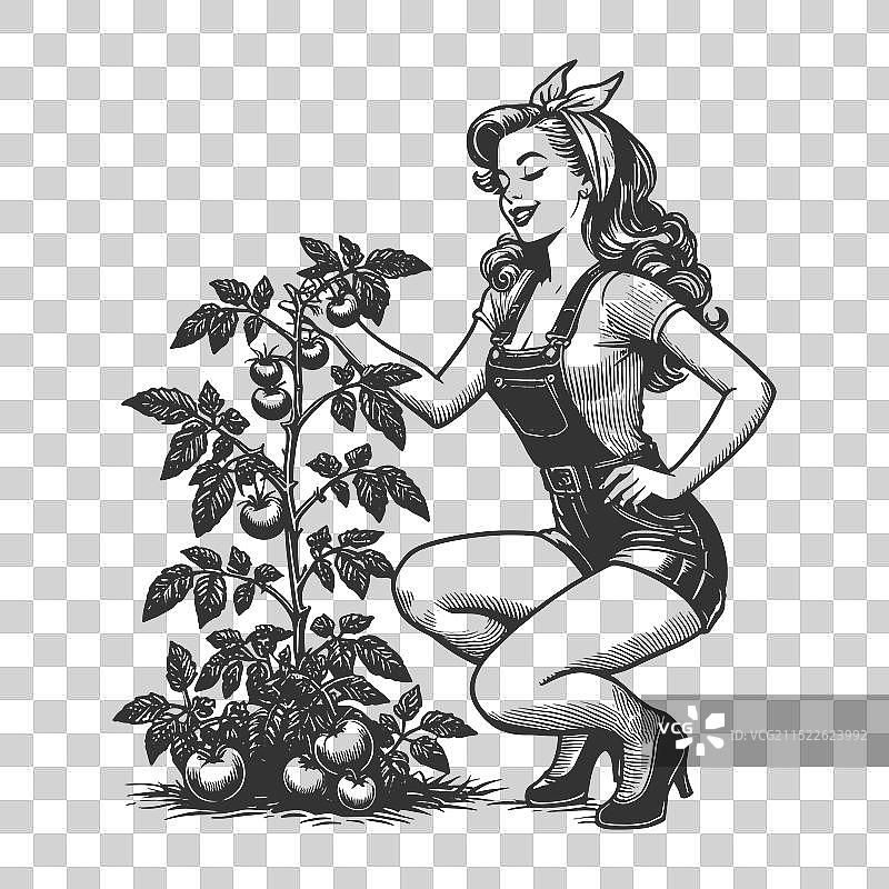 手拿番茄植株的女人图片素材