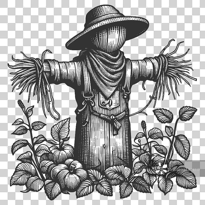 花园里有南瓜的稻草人图片素材