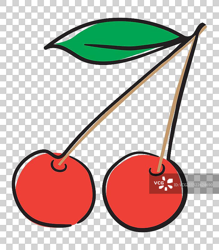 手绘涂鸦风格的甜樱桃彩色水果图片素材