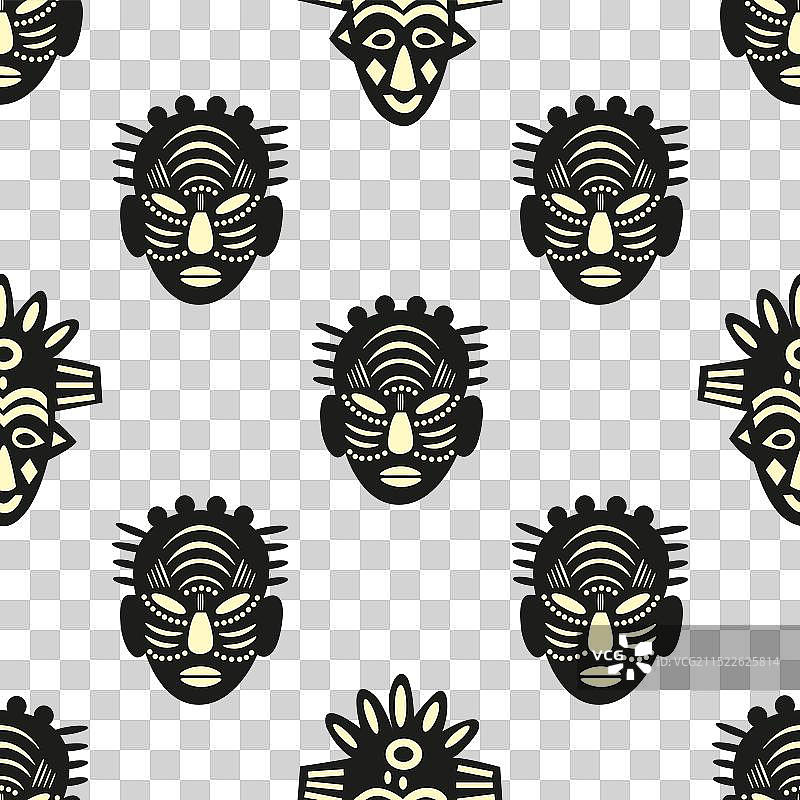 红色背景上的非洲民族面具无缝图案图片素材