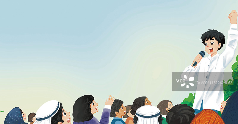彩色 插画插图 少年演说 阿拉伯 国外 励志 男孩 知识 故事 海外图片素材