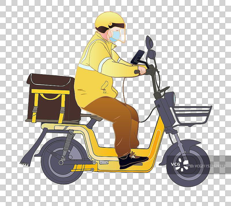 外卖员描边国潮新中式扁平插画免抠元素图片素材