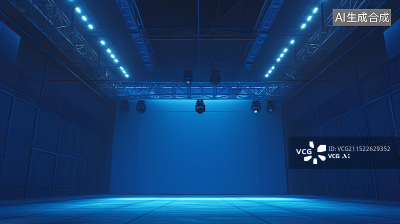 【AI数字艺术】聚光灯下的蓝色舞台图片素材