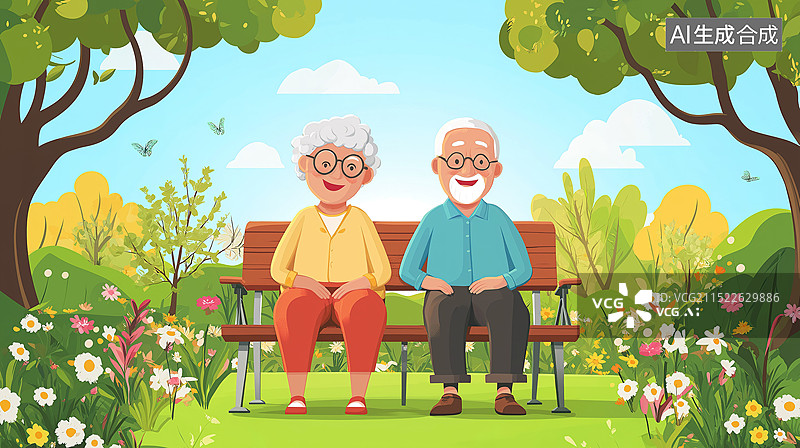 【AI数字艺术】花园里的老人在休息图片素材