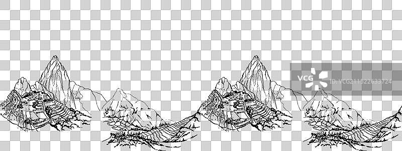 手绘墨水山水风景图片素材