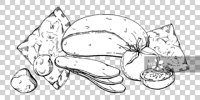 手绘墨水四种奶酪披萨图片素材