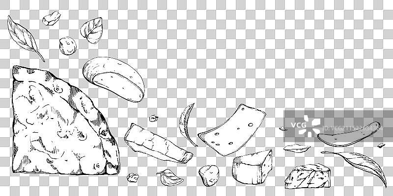 手绘墨水四种奶酪披萨图片素材