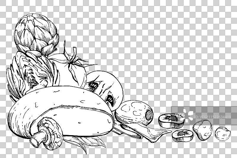 手绘墨水：新鲜火腿产品图片素材