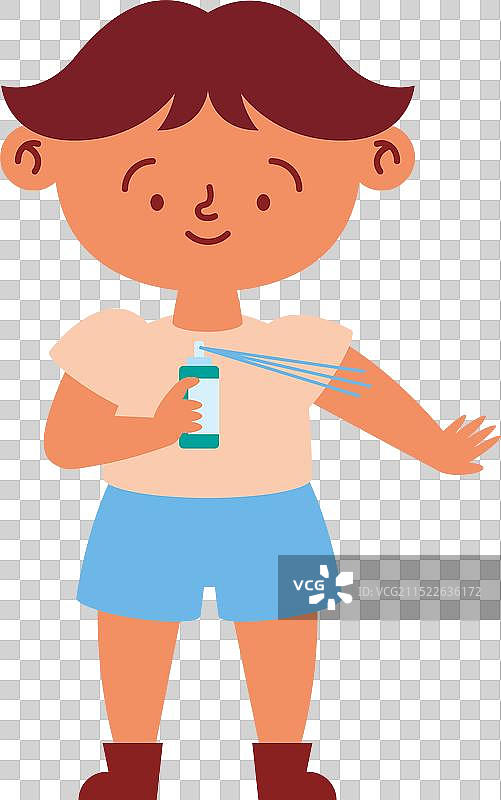 小男孩喷洒驱蚊剂图片素材