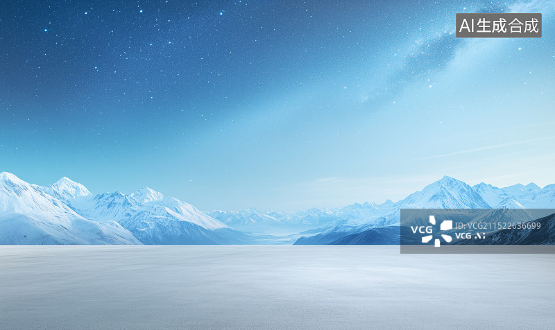【AI数字艺术】星空下的雪山和观景平台图片素材