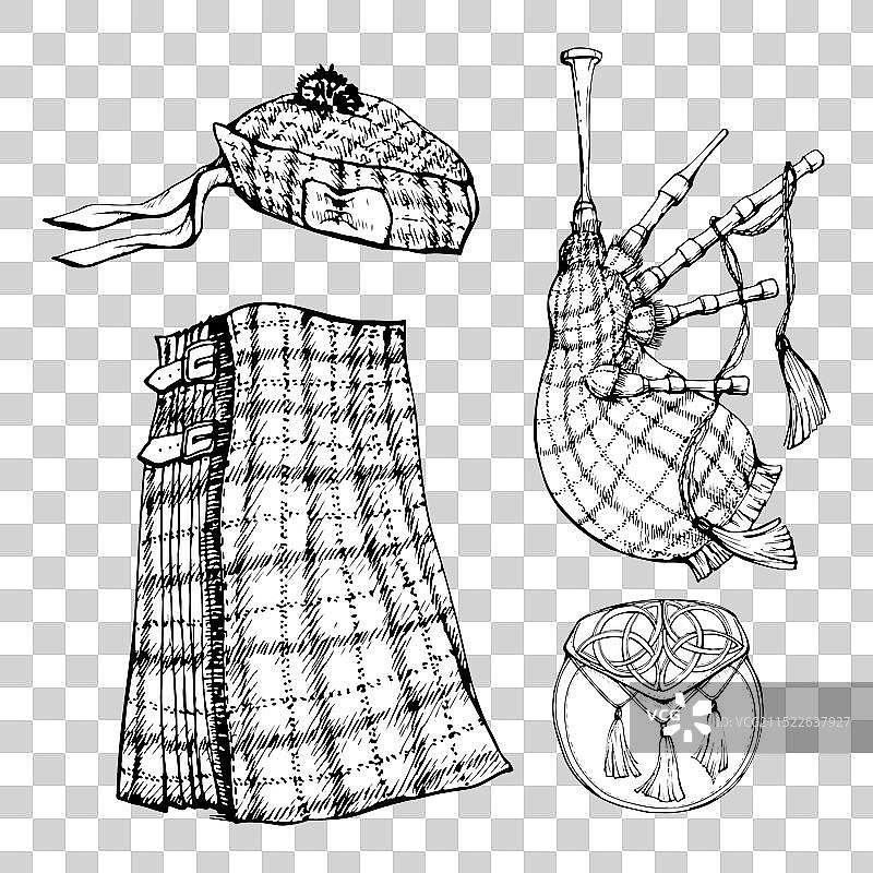 墨水手绘的独立物体素描图片素材