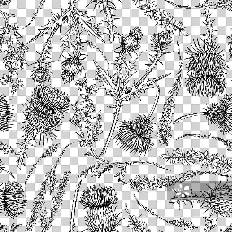 手绘水墨图形草图无缝图案图片素材