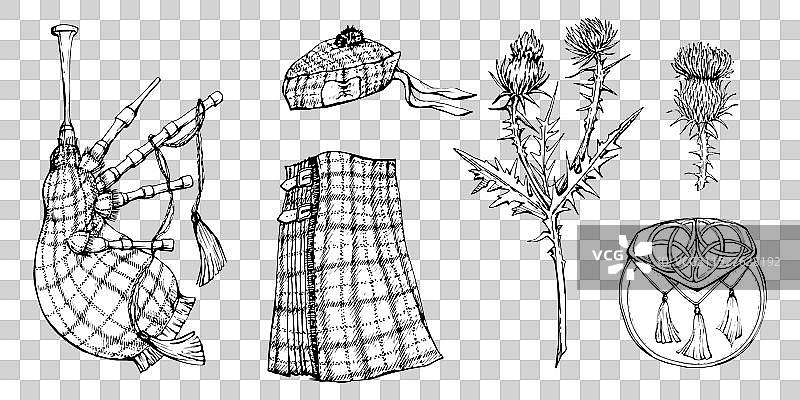 墨水手绘的独立物体素描图片素材