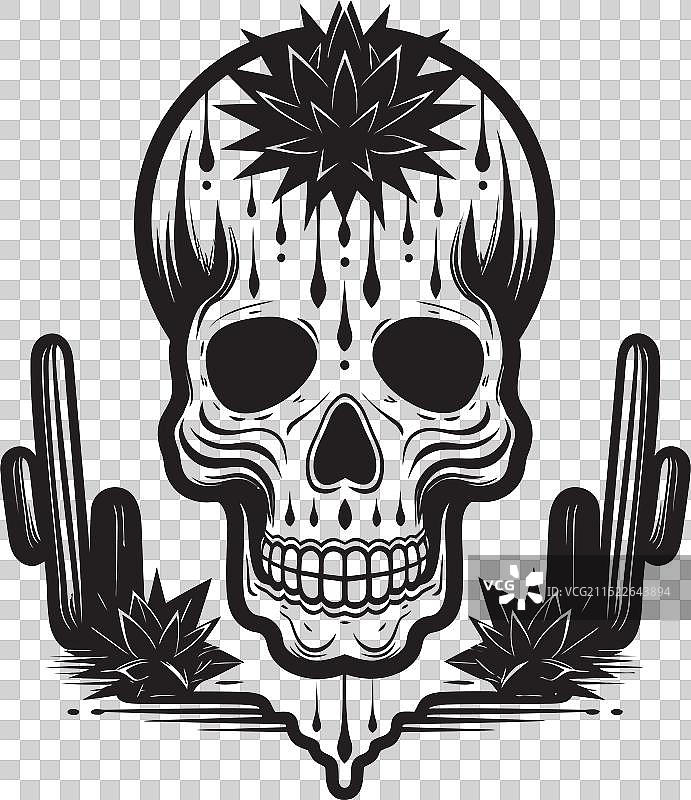 头骨和仙人掌带刺的圣殿骑士设计图片素材