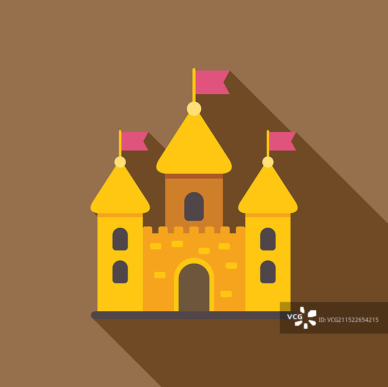 带长阴影的城堡建筑旗帜图片素材