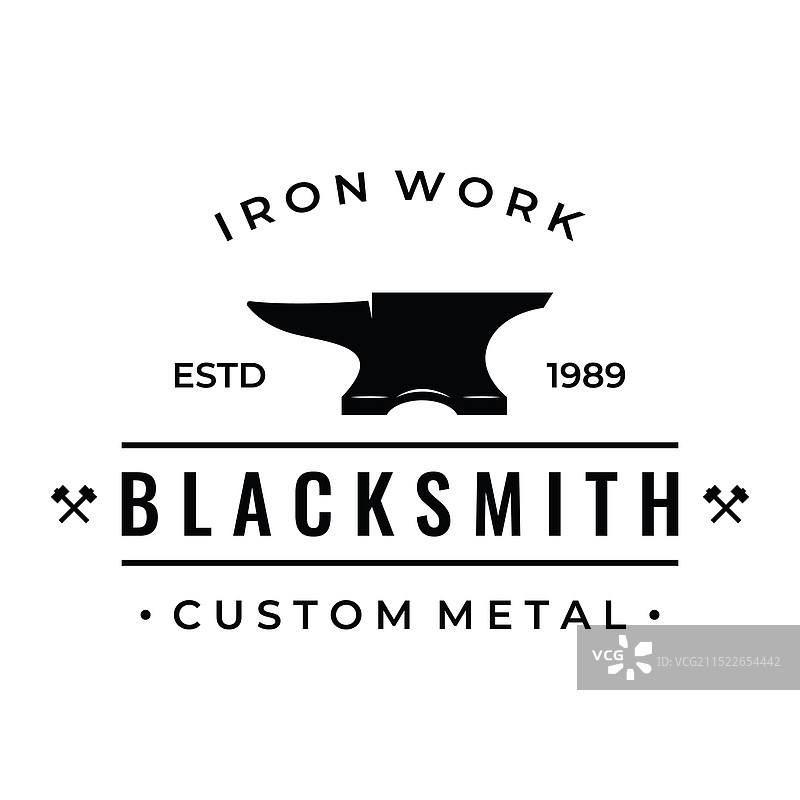 带锤子的复古铁匠铁砧标志图片素材