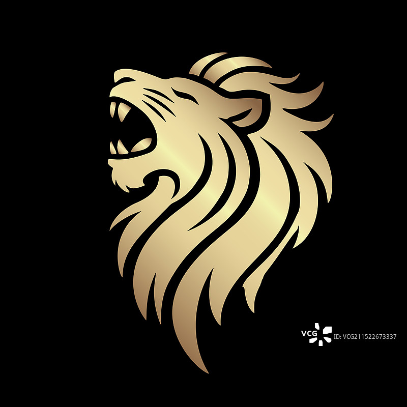 金色狮子头侧面轮廓图片素材
