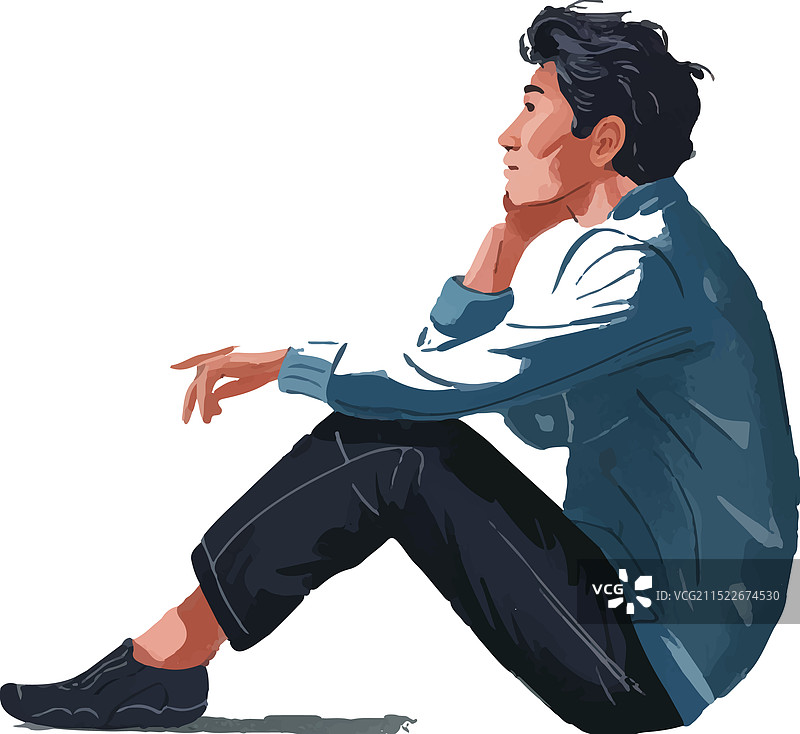 男孩回忆童年剪影图片素材