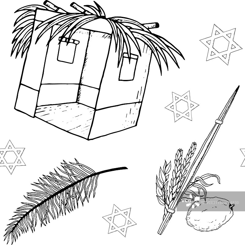 棚屋和星星的大卫无缝图案图片素材