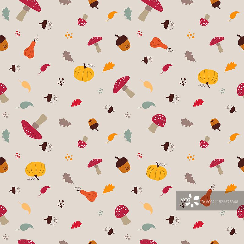 南瓜飞伞菌蘑菇无缝图案图片素材