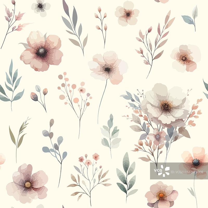 野生草本鲜花无缝图案图片素材