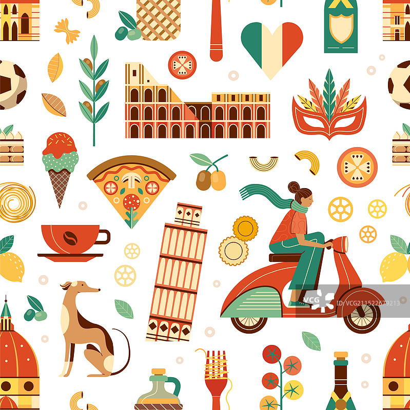 意大利旅游地标和美食图案图片素材