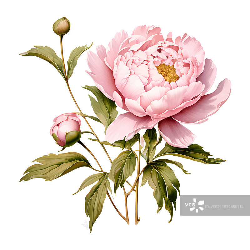 白色粉色牡丹金色水彩植物图片素材
