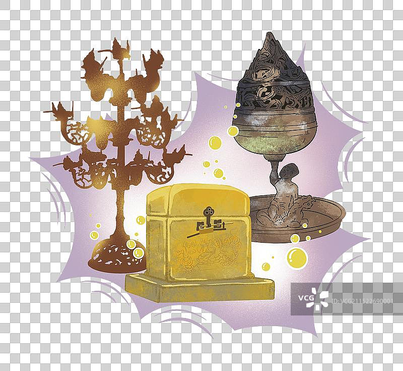 彩色 插图插画 黑神话 孙悟空 游戏 博物馆 镇馆之宝 香炉 宝盒 灯具  免扣 元素图片素材