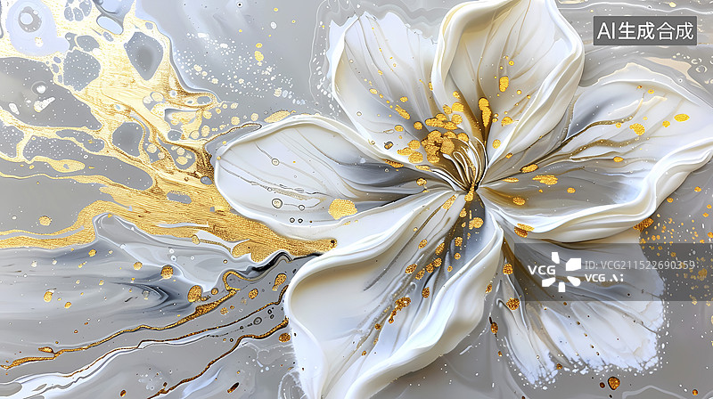 【AI数字艺术】金银色花朵纹理海报背景图片素材