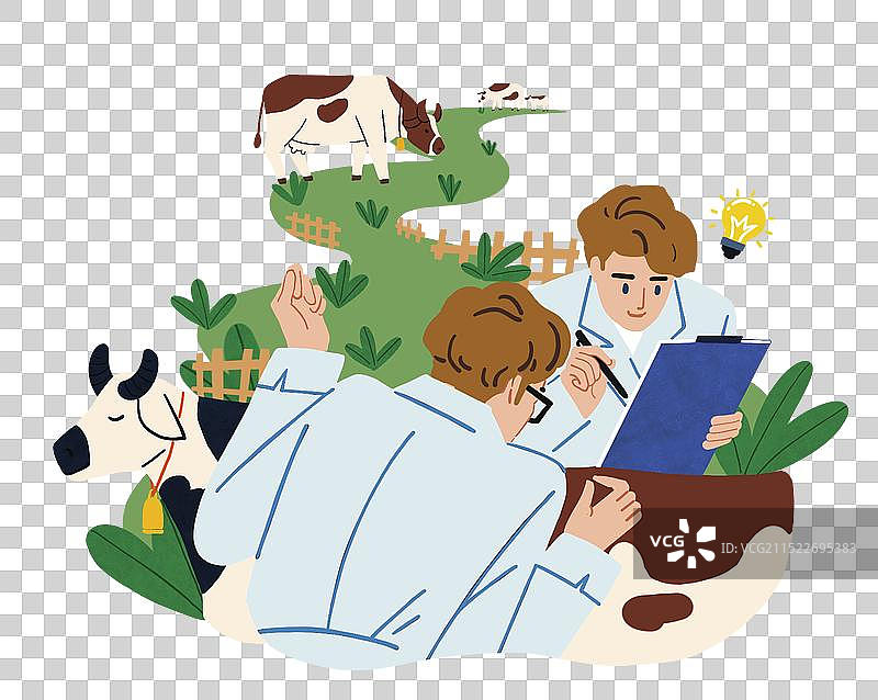 彩色 插图插画 奶牛 医生 动物 产奶 法国 海外 欧美 奶源 牛奶 经济 消费 农场 免扣 元素图片素材