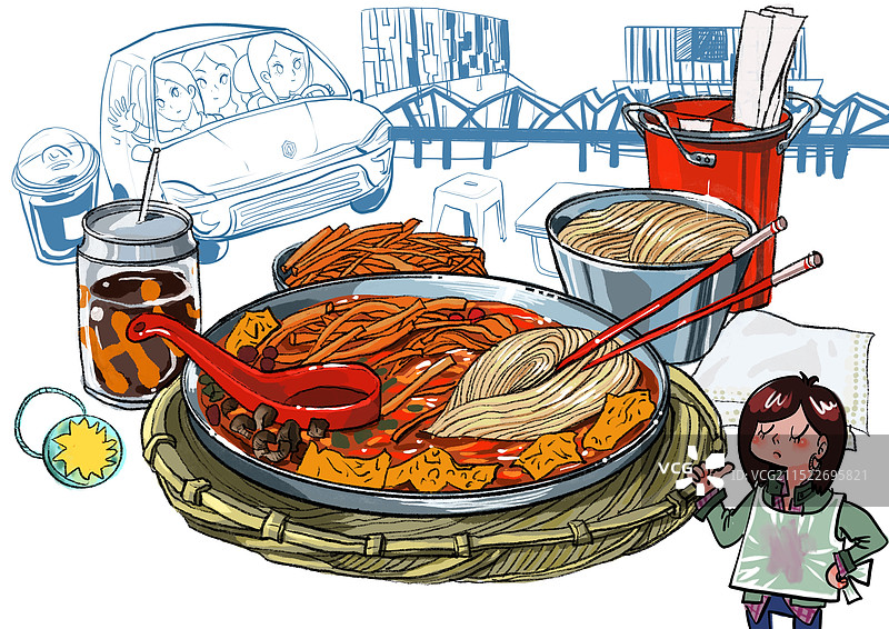 朋友们开车去商场里参加螺蛳粉聚餐图片素材