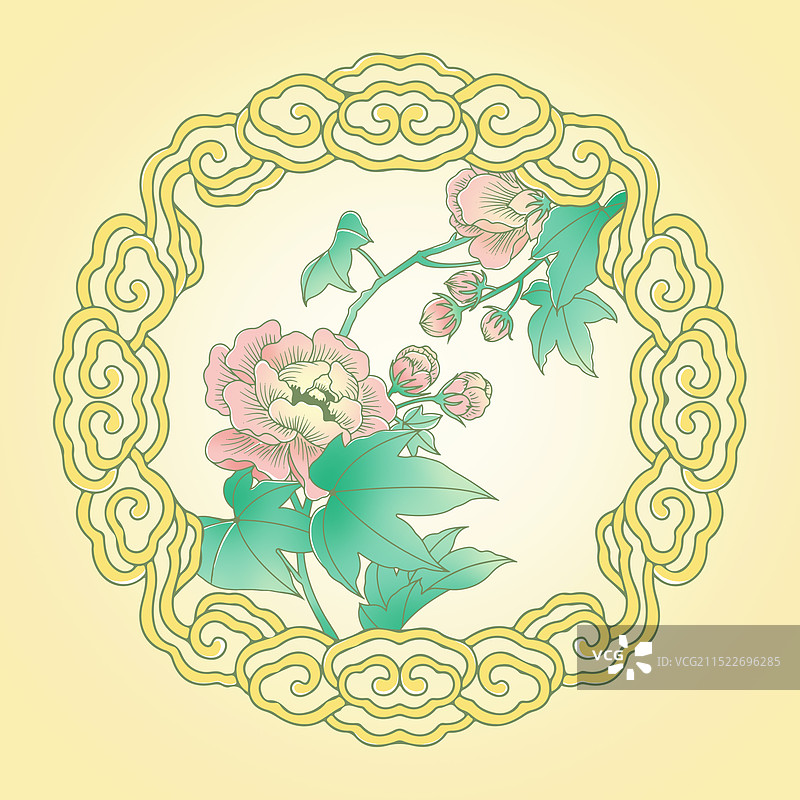 手绘芙蓉花中国传统吉祥花纹插画图片素材