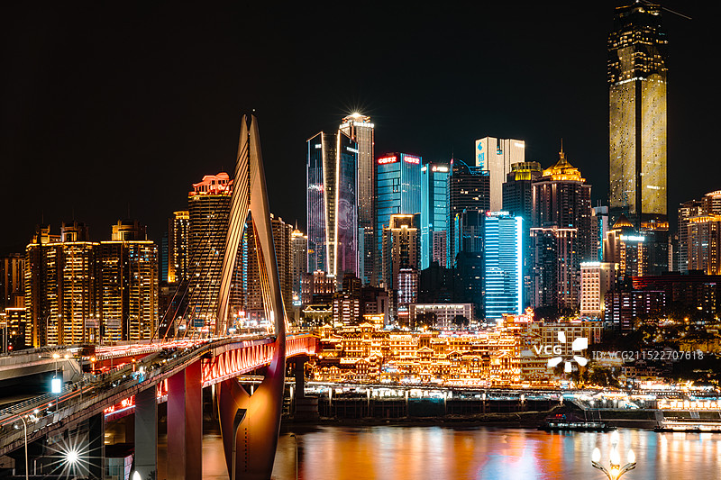 重庆夜景千厮门大桥图片素材