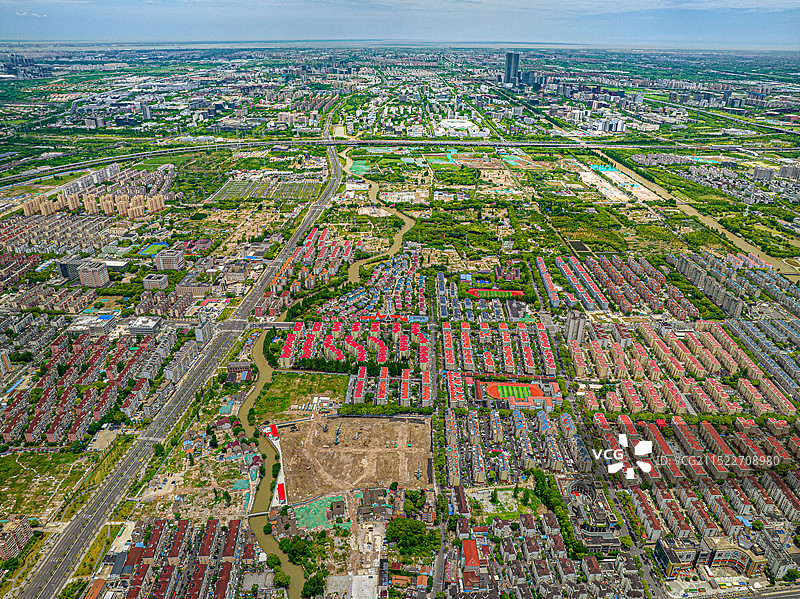 北蔡镇 白莲泾 高科西路 莲溪新村 上海浦东开发开放 改革开放经济建设实景图 城市街道社区河流图片素材