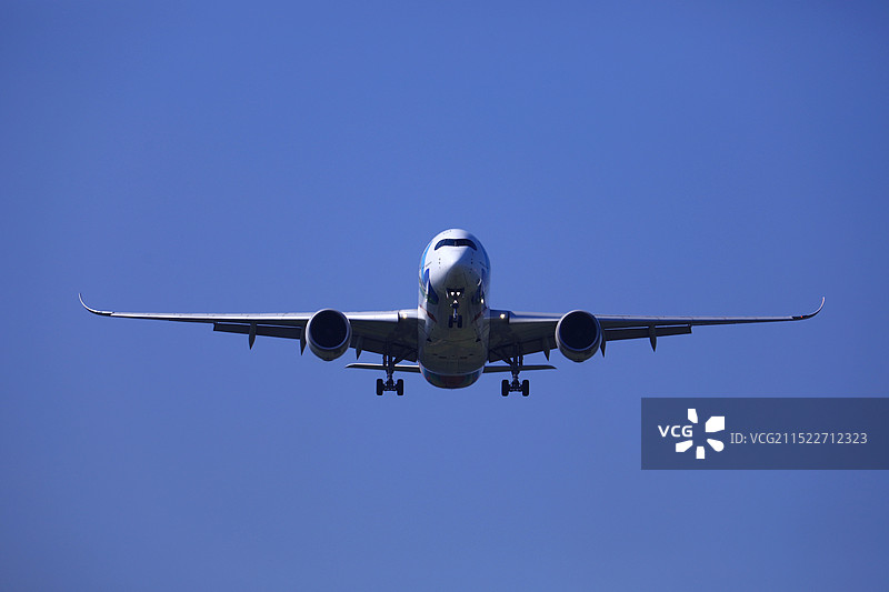 低空掠过头顶的民航飞机图片素材
