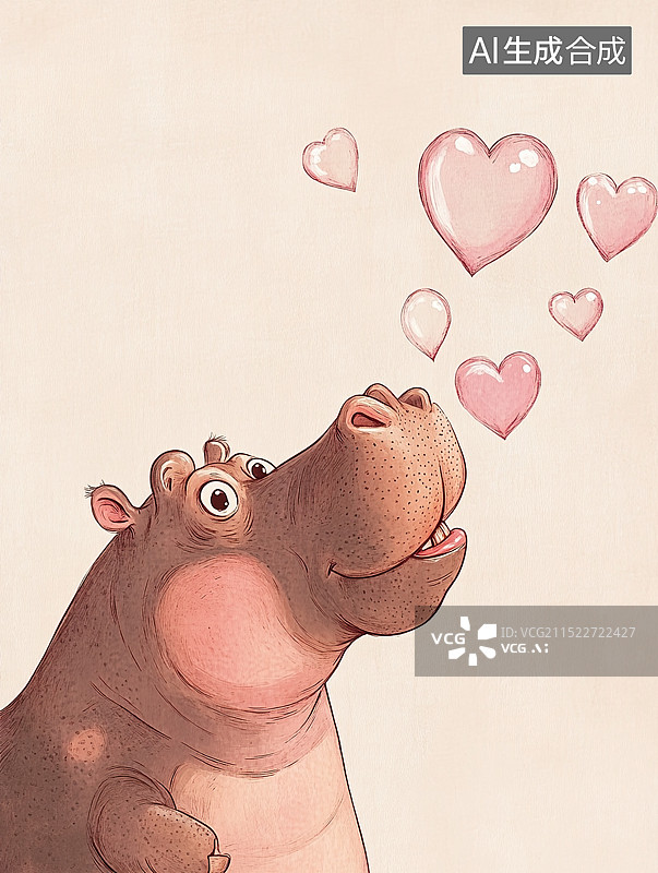 【AI数字艺术】河马吹出爱心的泡泡图片素材