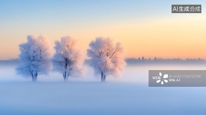 【AI数字艺术】冬季雪地树木雾淞图片素材