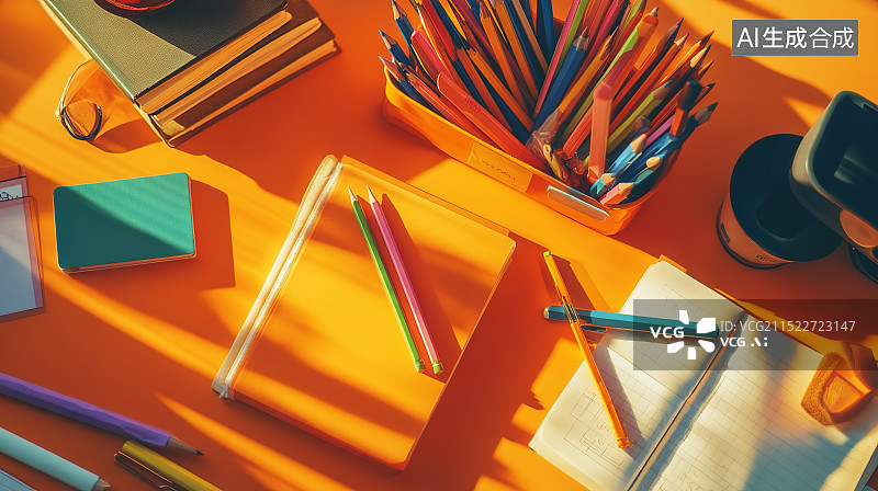 【AI数字艺术】多彩的学习用品图片素材