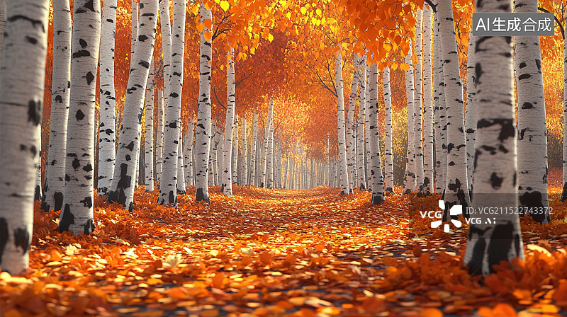 【AI数字艺术】秋天的白桦林图片素材