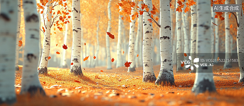 【AI数字艺术】秋天的白桦林图片素材
