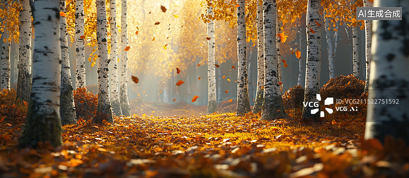 【AI数字艺术】秋天的白桦林图片素材