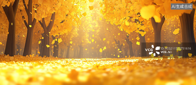 【AI数字艺术】秋天的银杏树图片素材