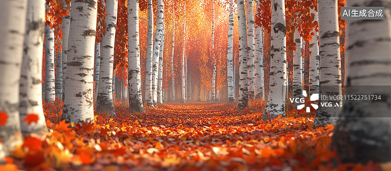 【AI数字艺术】秋天的白桦林图片素材