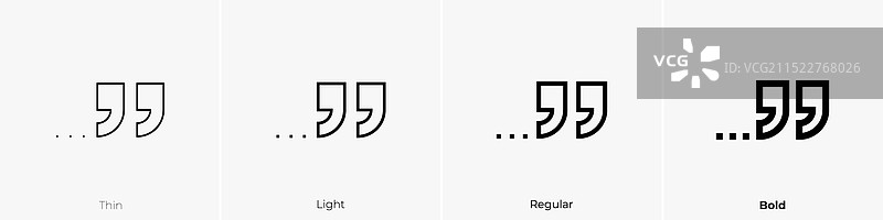 细线、细体、常规和粗体引号图标图片素材