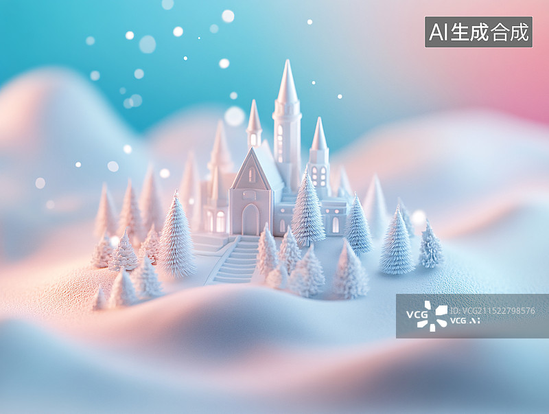 【AI数字艺术】冬至圣诞节大雪城堡建筑模型图片素材